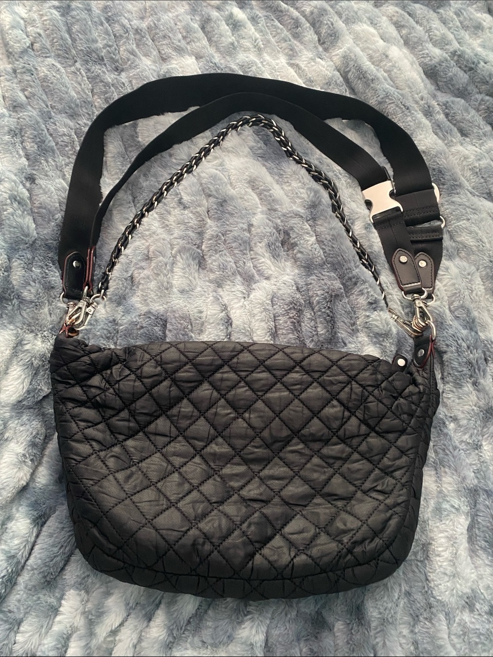 MZ Wallace Large Metro Sling Quilted Black Crossbody with Chain Accent. - Picture 3 of 8